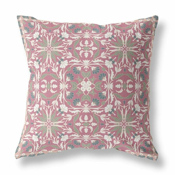 Homeroots 28 in. Paisley Indoor & Outdoor Throw Pillow Muted Magenta & Cream 414716